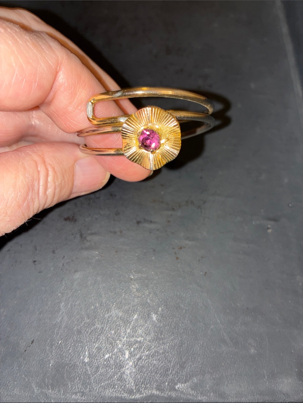 Gold-Tone Floral Cuff Bracelet with Pink Center Stone